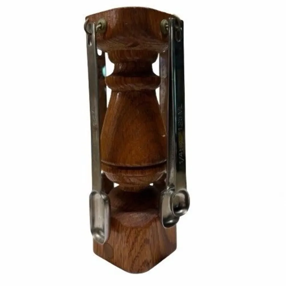 Vintage Wood Measuring Spoon Tree Stand Caddy Spoon Holder Handmade Signed